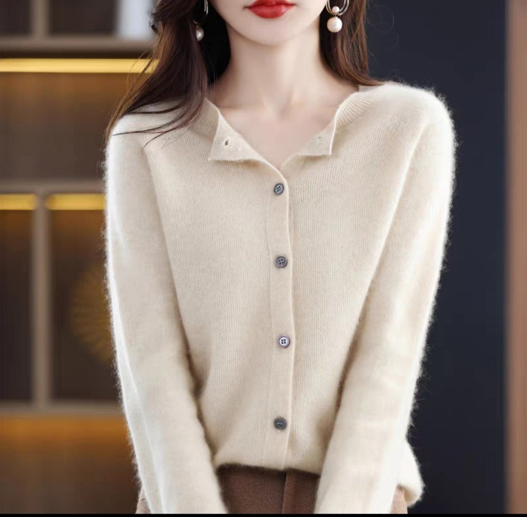 Wool knit cardigan in cream