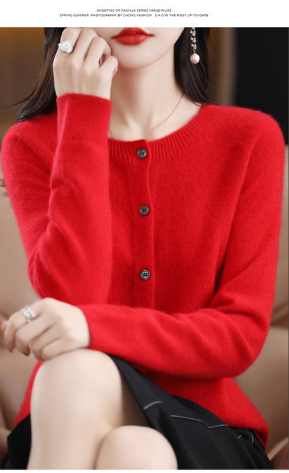 Wool knit cardigan in red