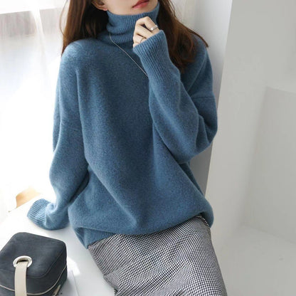 Turtleneck pullover sweater in blue