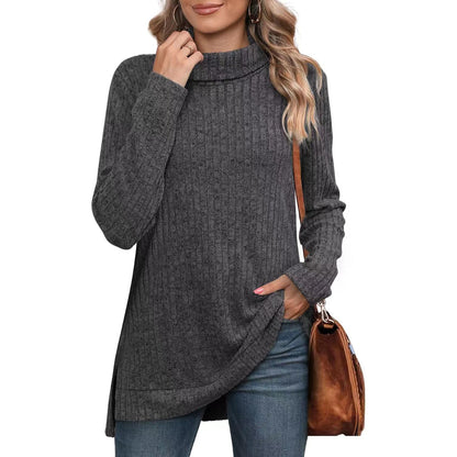 Turtleneck tunic sweater in dark grey