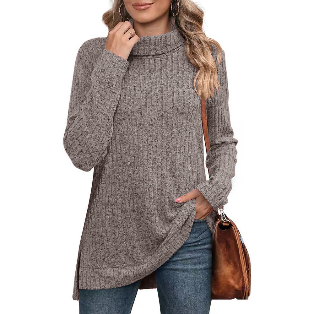 Turtleneck tunic sweater in grey pink