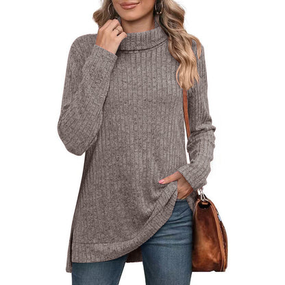 Turtleneck tunic sweater in grey pink
