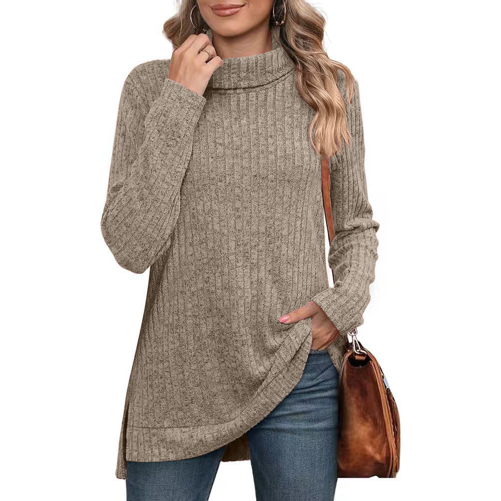 Turtleneck tunic sweater in brown