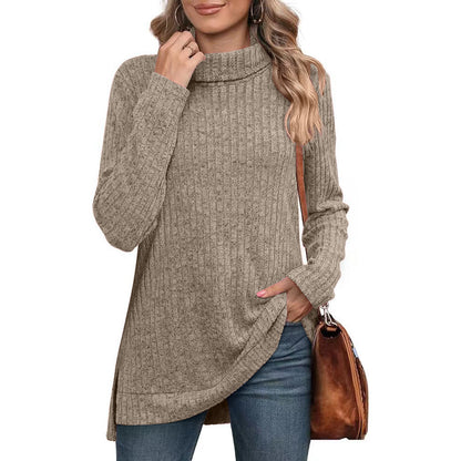 Turtleneck tunic sweater in brown