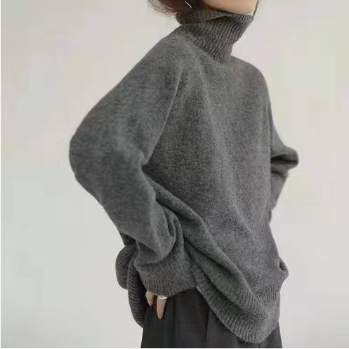 Turtleneck pullover sweater in dark grey