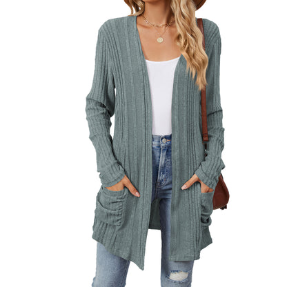 Ribbed pocket cardigan in blue