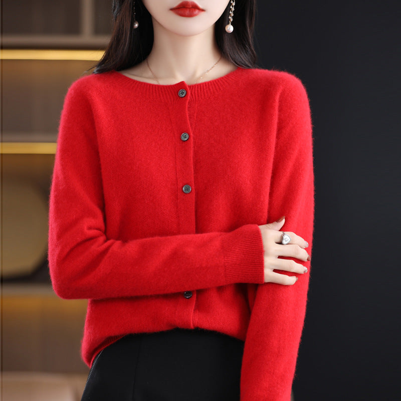 Wool knit cardigan in red