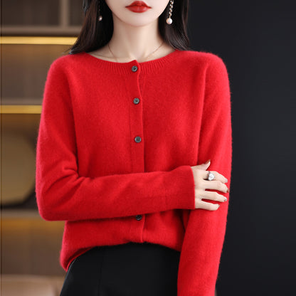 Wool knit cardigan in red