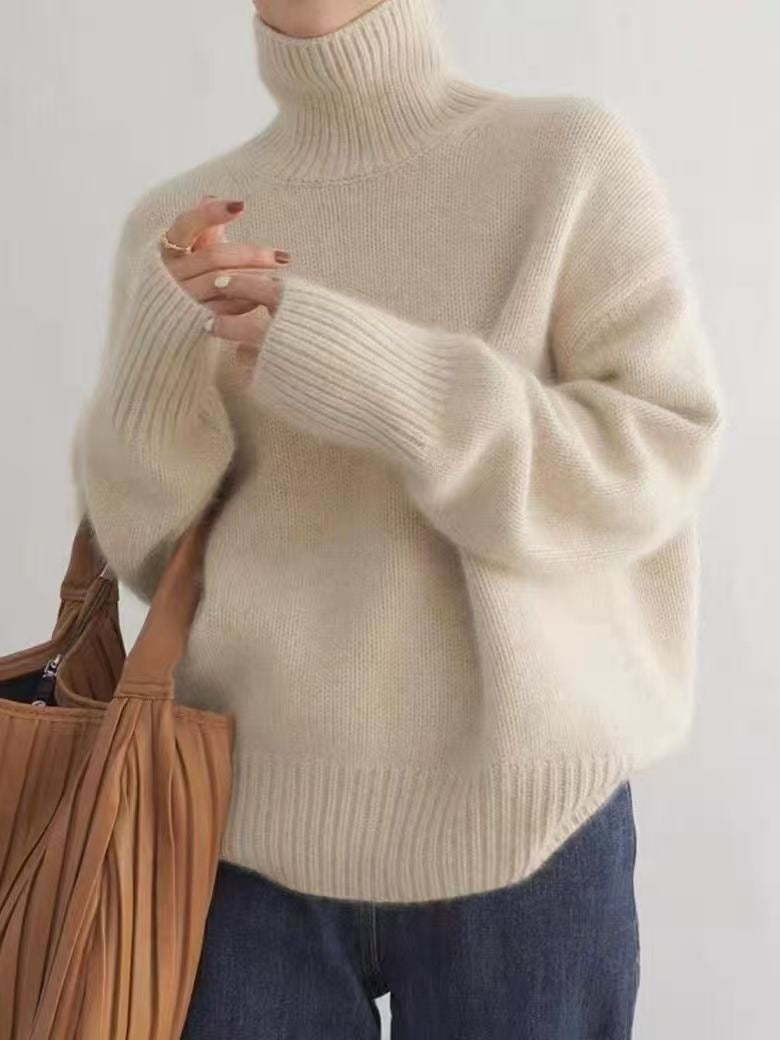 Turtleneck pullover sweater in apricot