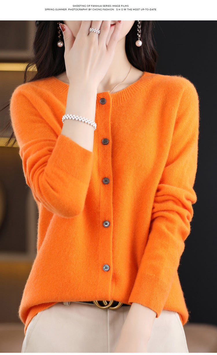 Wool knit cardigan in orange