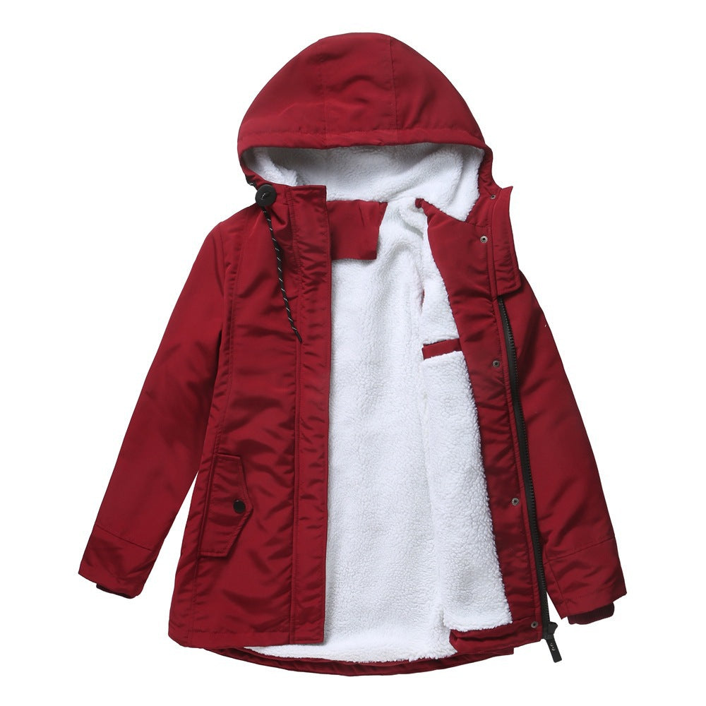 Hooded parka in maroon