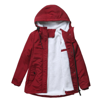 Hooded parka in maroon