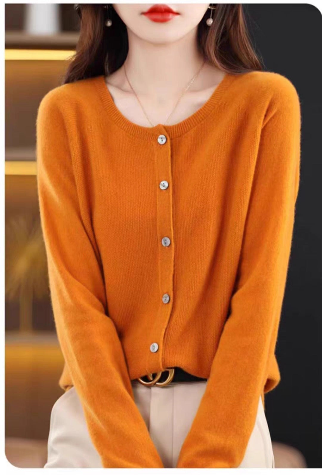Wool knit cardigan in pumpkin