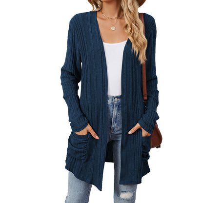 Ribbed pocket cardigan in navy