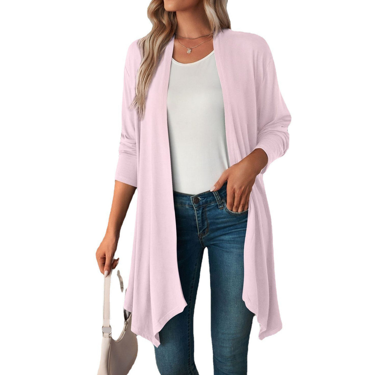 Longline duster cardigan in pink