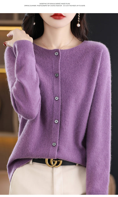 Wool knit cardigan in purple