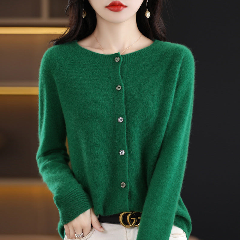 Wool knit cardigan in emerald