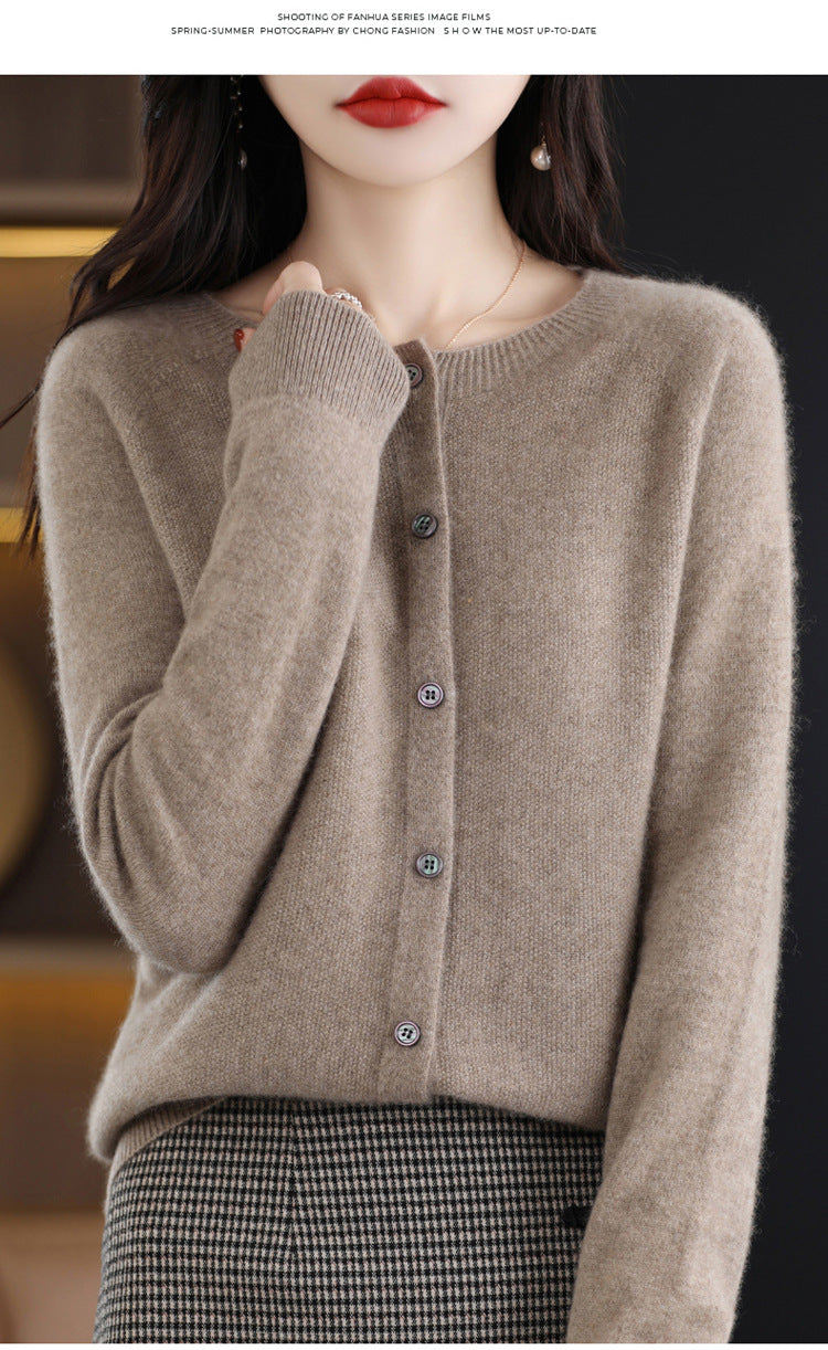 Wool knit cardigan in camel