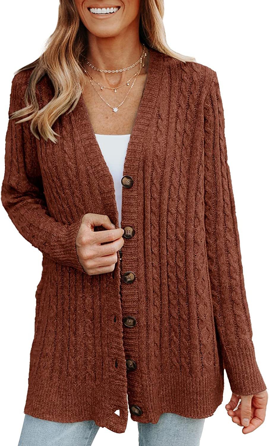 Cable knit button cardigan in coffee