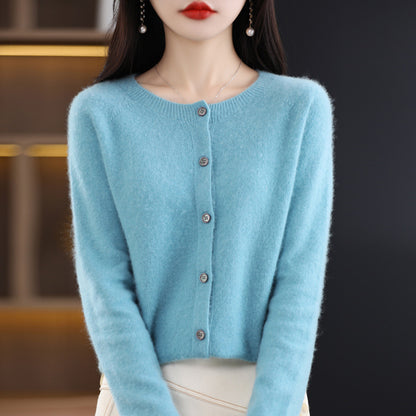 Wool knit cardigan in blue