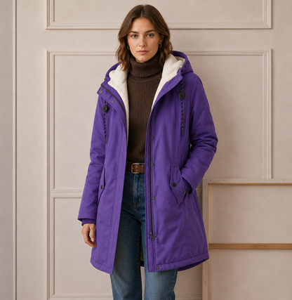 Parka Lungo Donna con Cappuccio e Interno Felpato – Viola