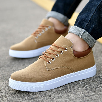 Sneakers Uomo in Tela Stringate Cammello
