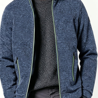 Felpa con Zip Uomo in Maglia Melange Blu Navy