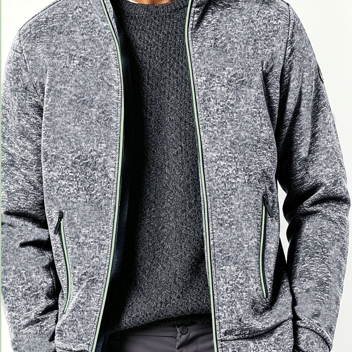 Felpa con Zip Uomo in Maglia Melange Grigio Chiaro
