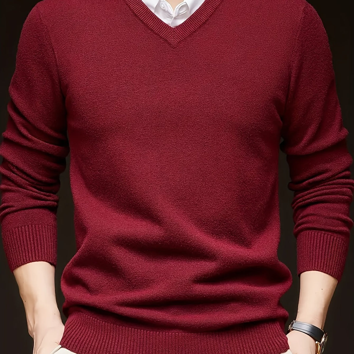 Maglione Uomo Scollo a V in Maglia Liscia Bordeaux