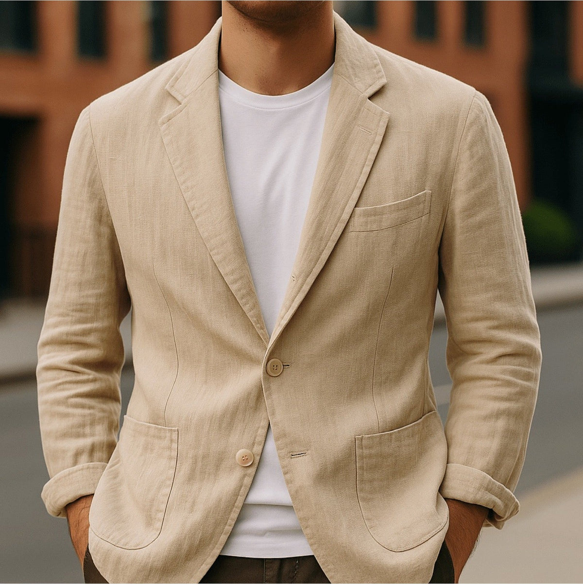 Blazer uomo in lino indossato