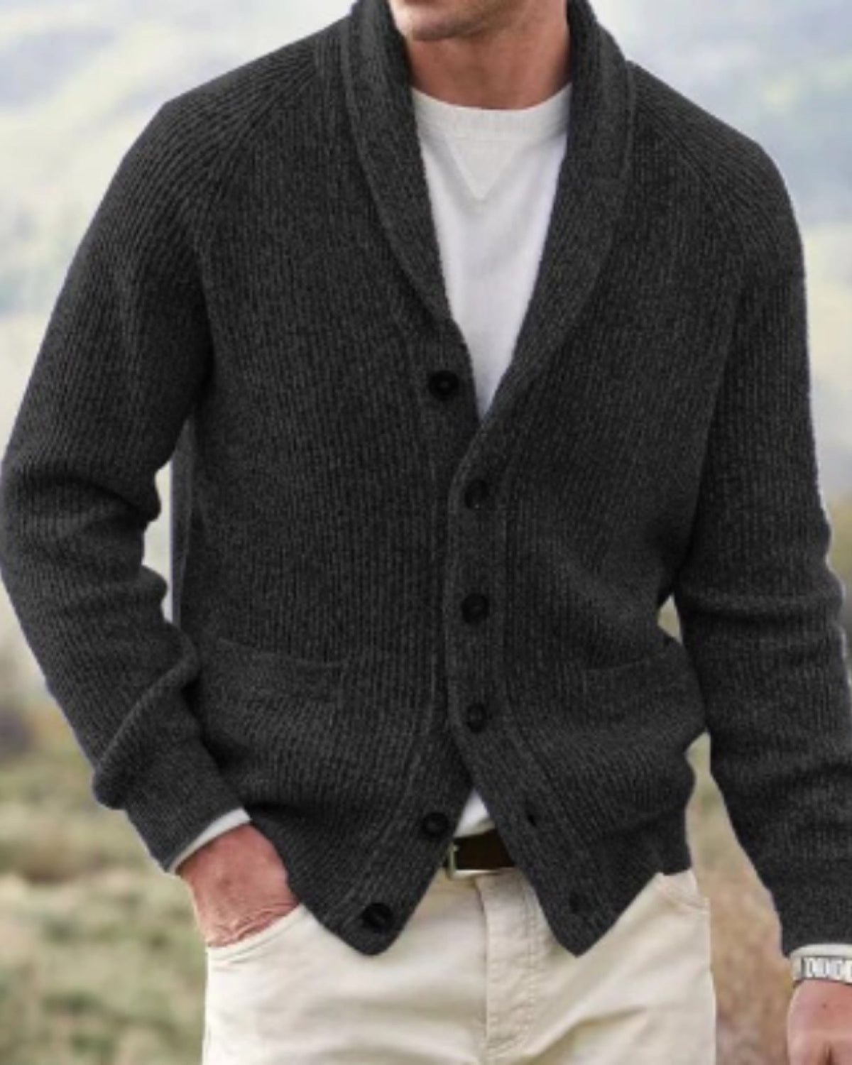 Cardigan Uomo con Collo a Scialle Nero