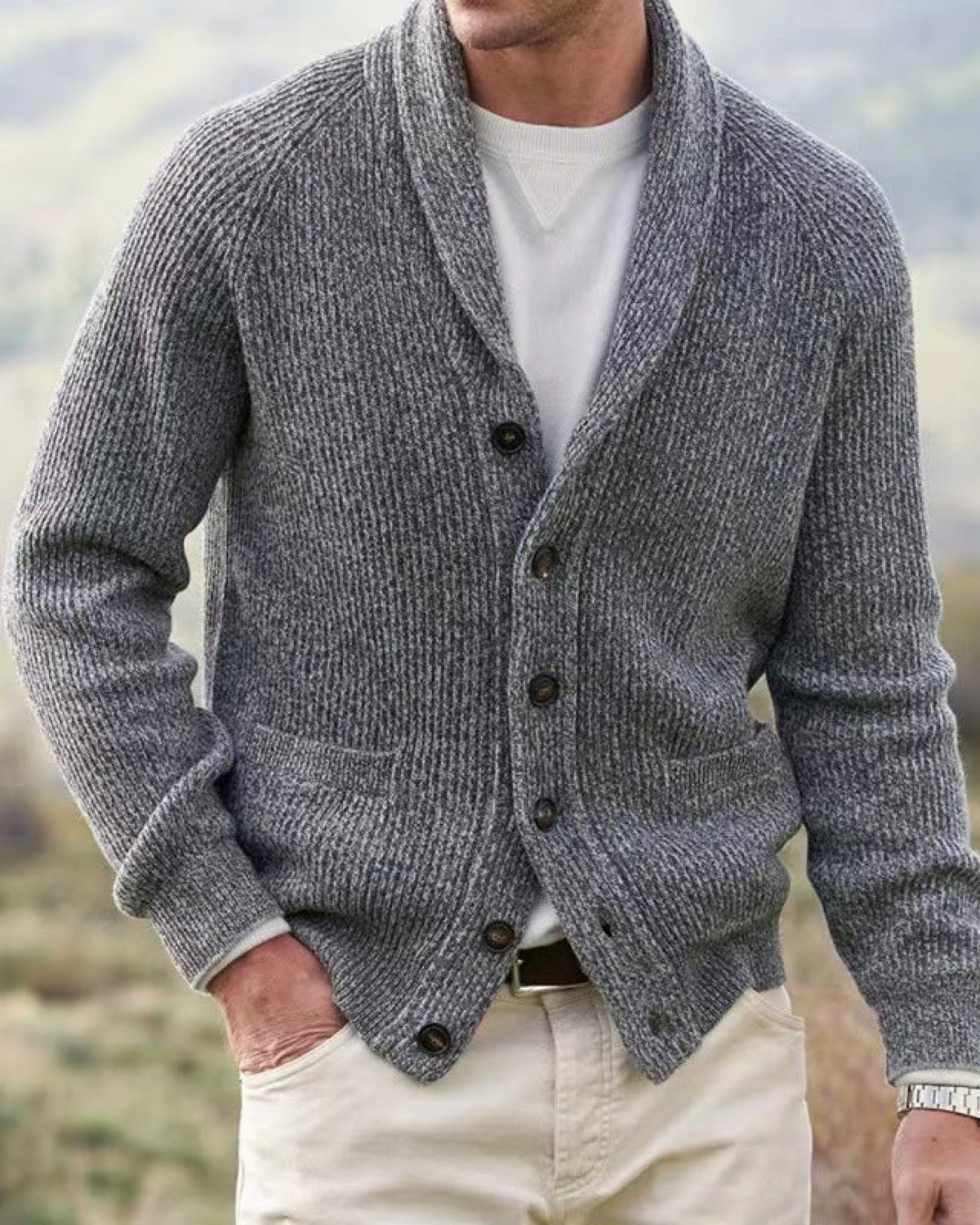 Cardigan Uomo con Collo a Scialle Grigio