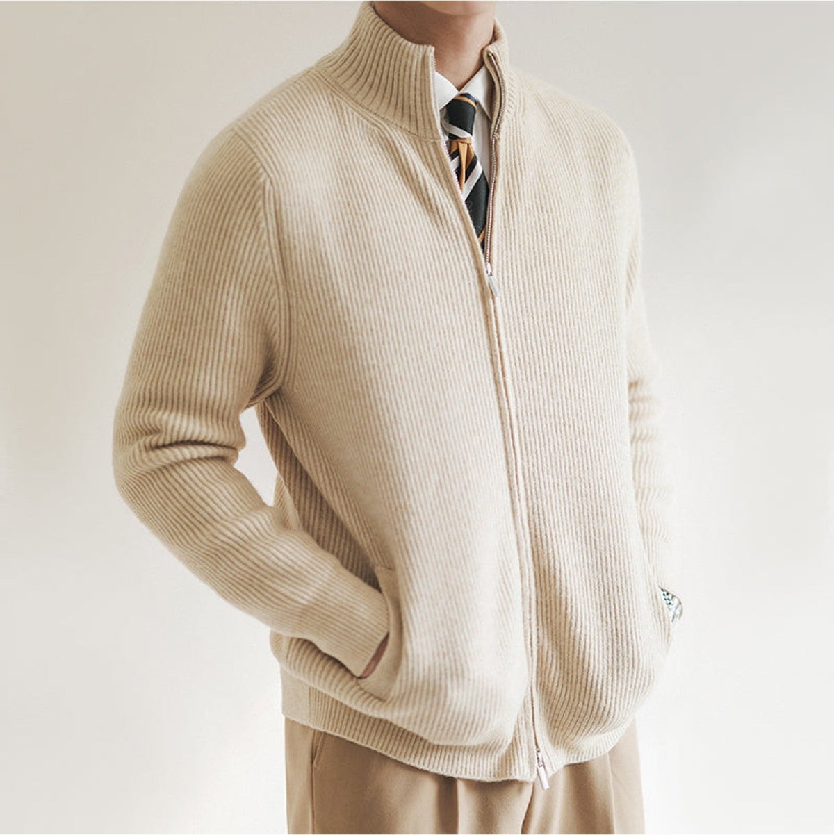 Cardigan Uomo in Maglia a Coste Larghe