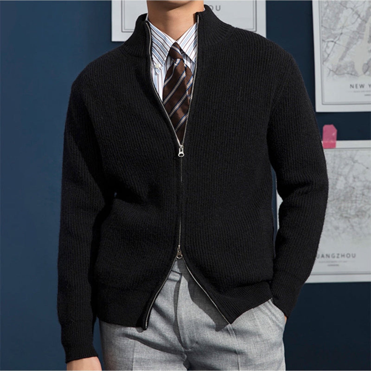 Cardigan Uomo in Maglia a Coste Larghe
