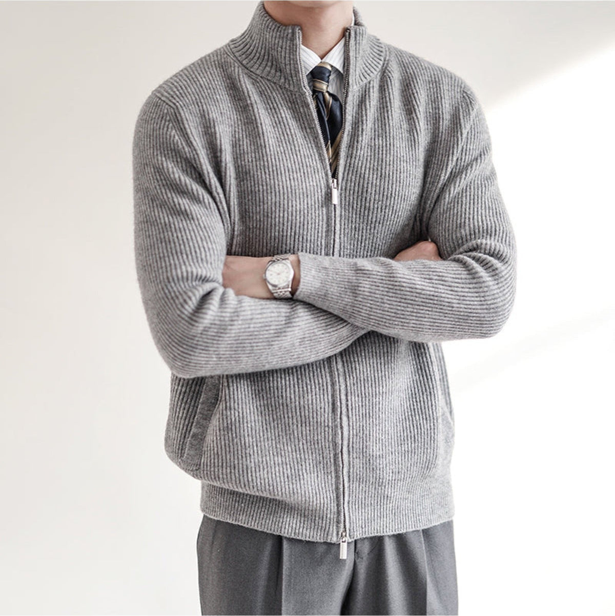 Cardigan Uomo in Maglia a Coste Larghe