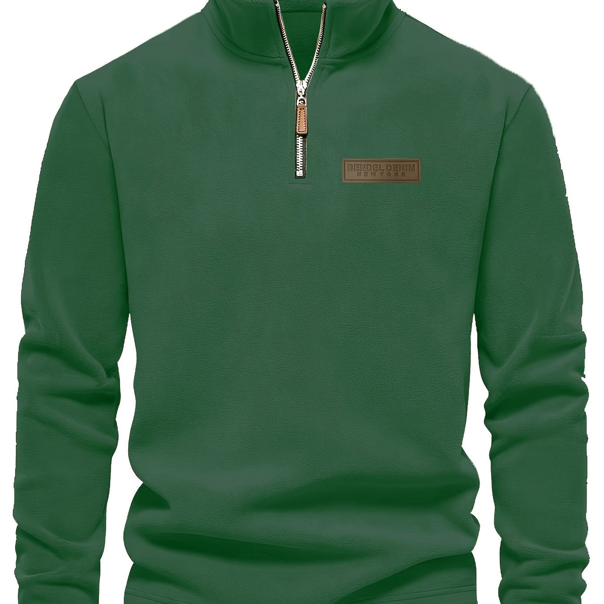Felpa Uomo con Mezza Zip in Pile Verde Scuro