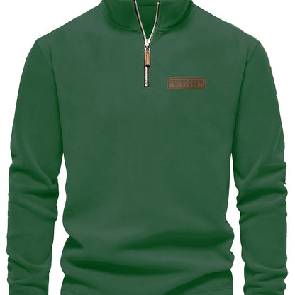 Felpa Uomo con Mezza Zip in Pile Verde Scuro