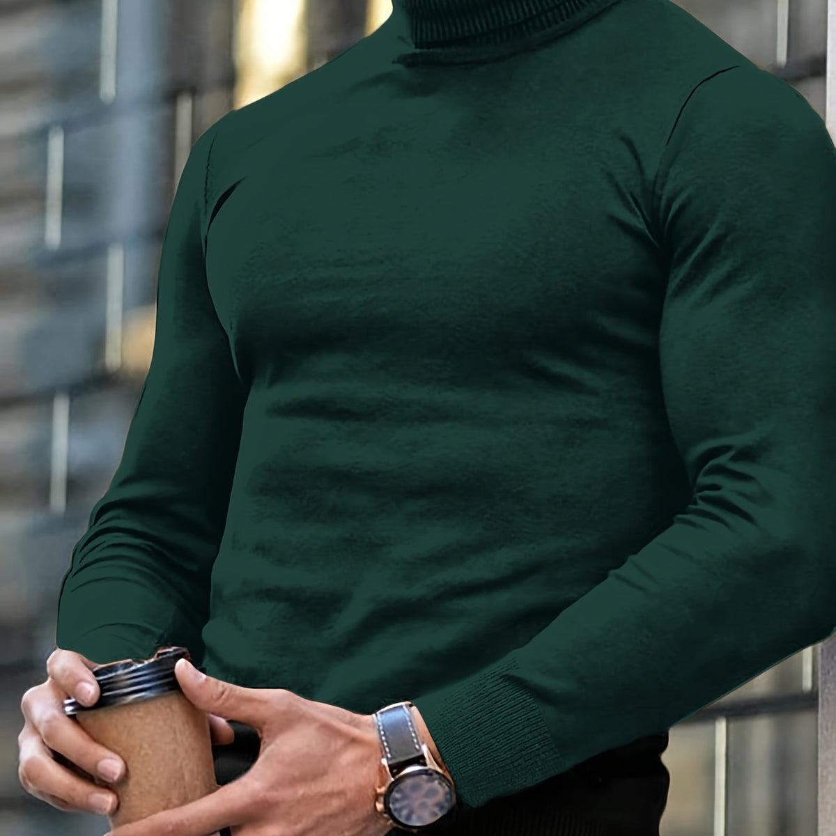 Maglione Collo Alto Uomo Dolcevita Verde Scuro