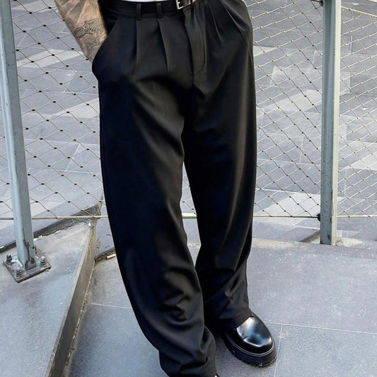 Pantaloni Larghi Uomo con Doppia Pince Nero