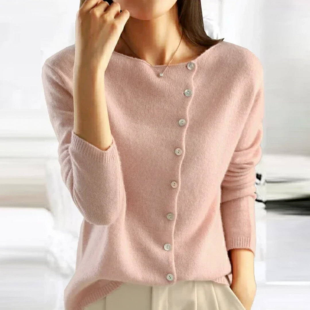Cardigan donna, dettaglio bottoniera in diagonale