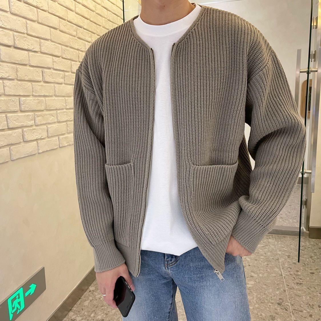 Giacca Cardigan Uomo in Maglia Grossa Tortora