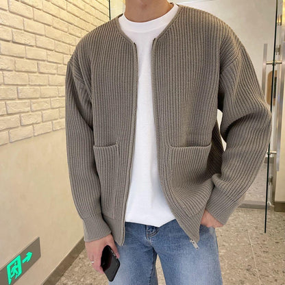 Giacca Cardigan Uomo in Maglia Grossa Tortora