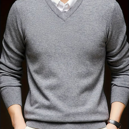 Maglione Uomo Scollo a V in Maglia Liscia Grigio