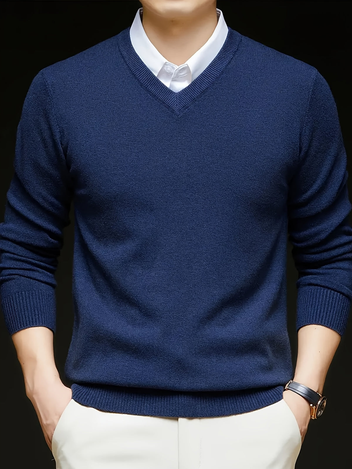 Maglione Uomo Scollo a V in Maglia Liscia