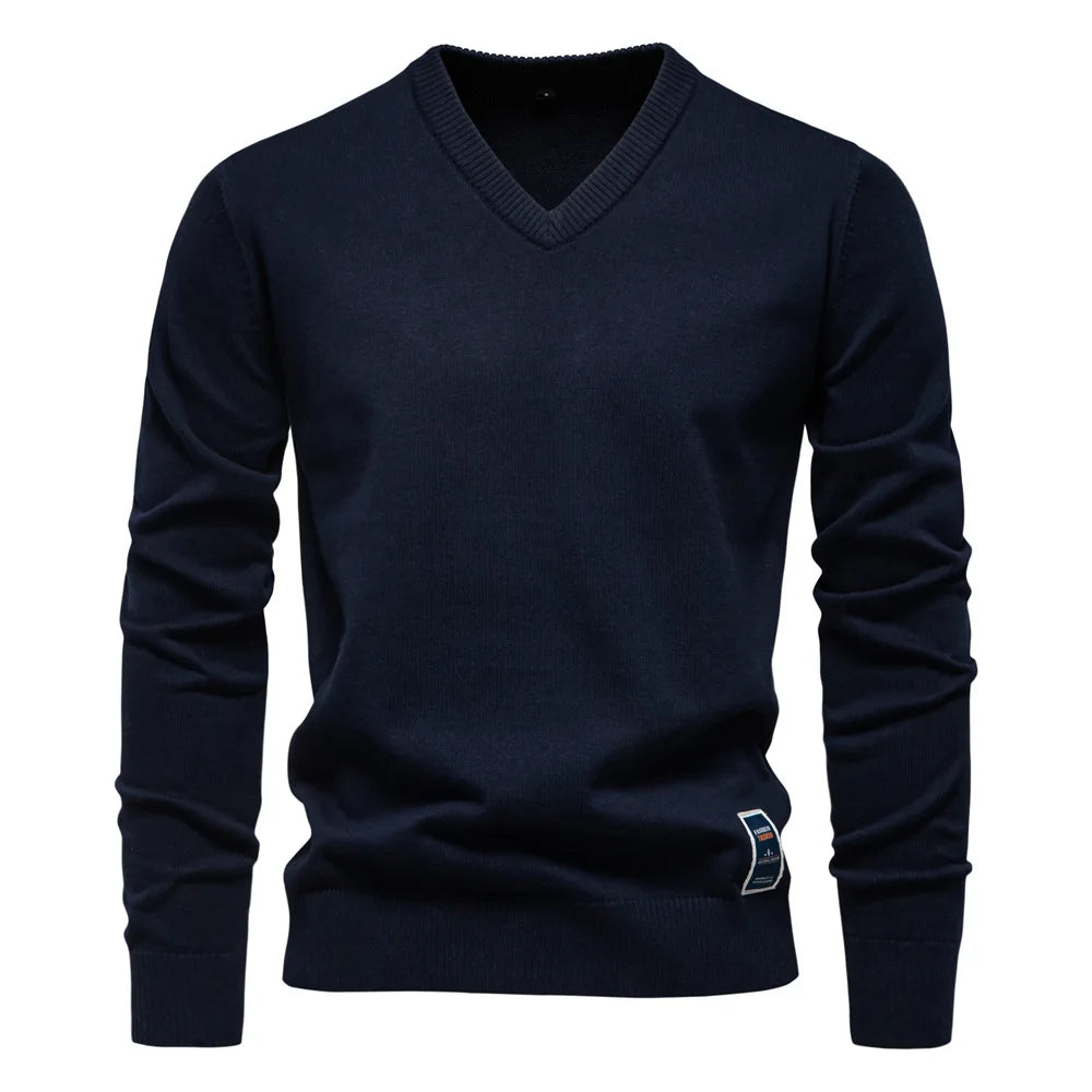 Maglione Uomo con Scollo a V Blu Navy