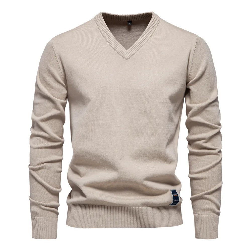 Maglione Uomo con Scollo a V Beige