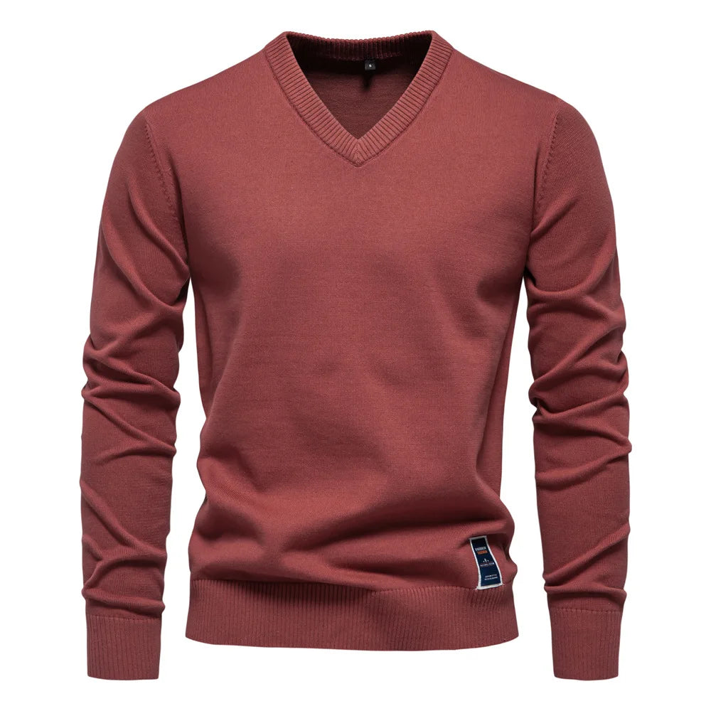 Maglione Uomo con Scollo a V Terracotta