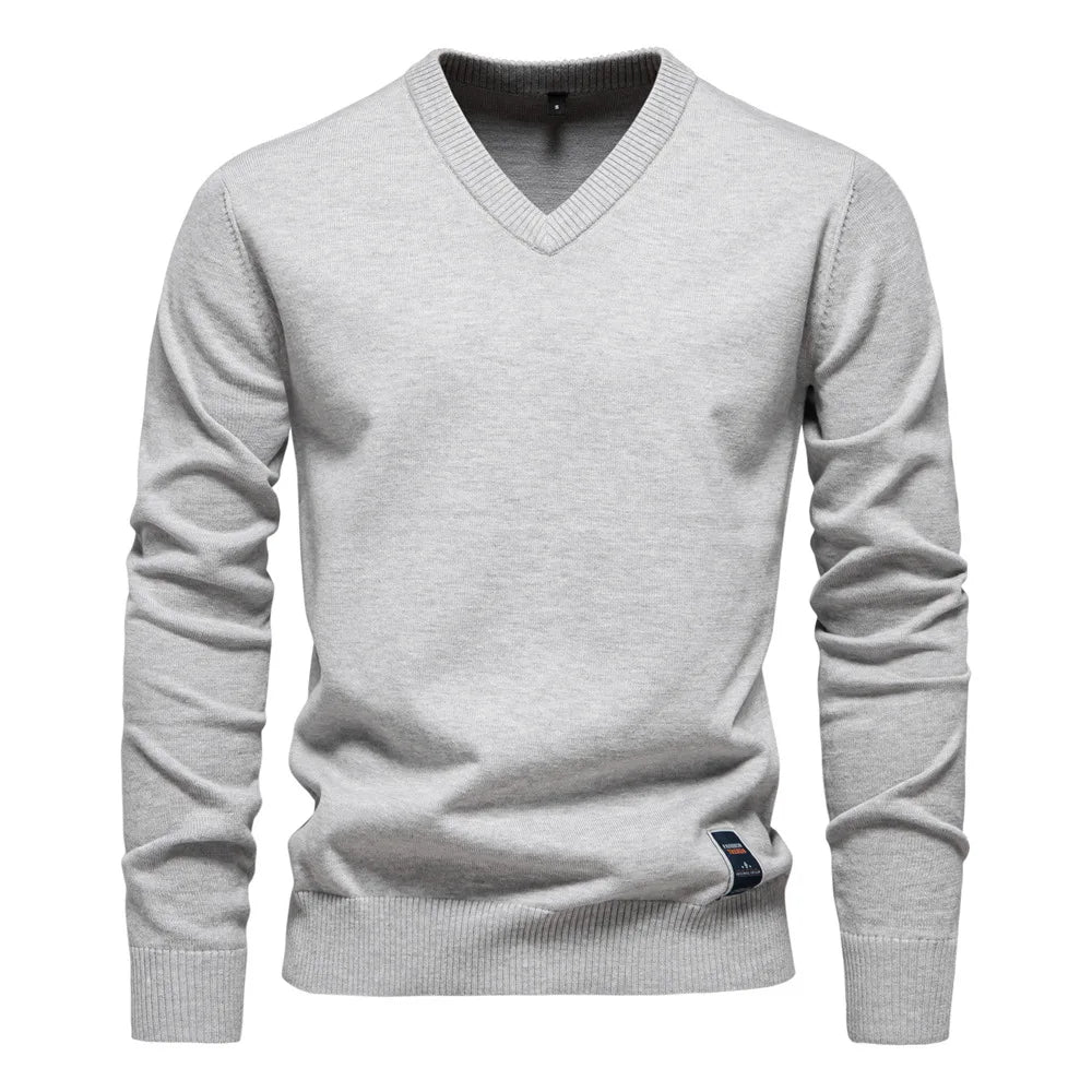 Maglione Uomo con Scollo a V Grigio Chiaro
