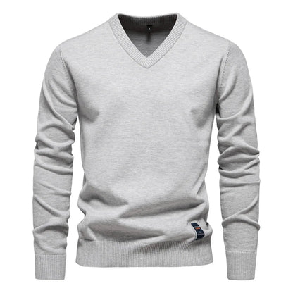 Maglione Uomo con Scollo a V Grigio Chiaro