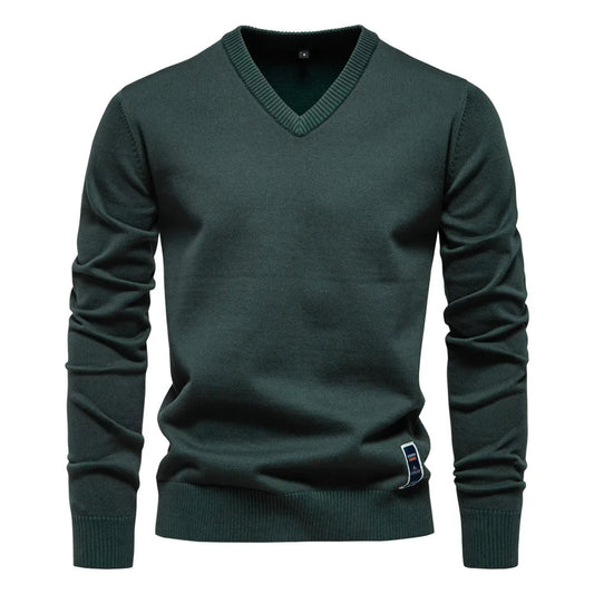 Maglione Uomo con Scollo a V Verde Scuro